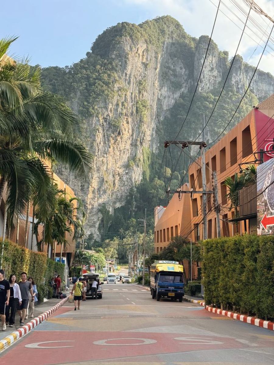 A street in Ao Nang below the limestone cliffs, Krabi